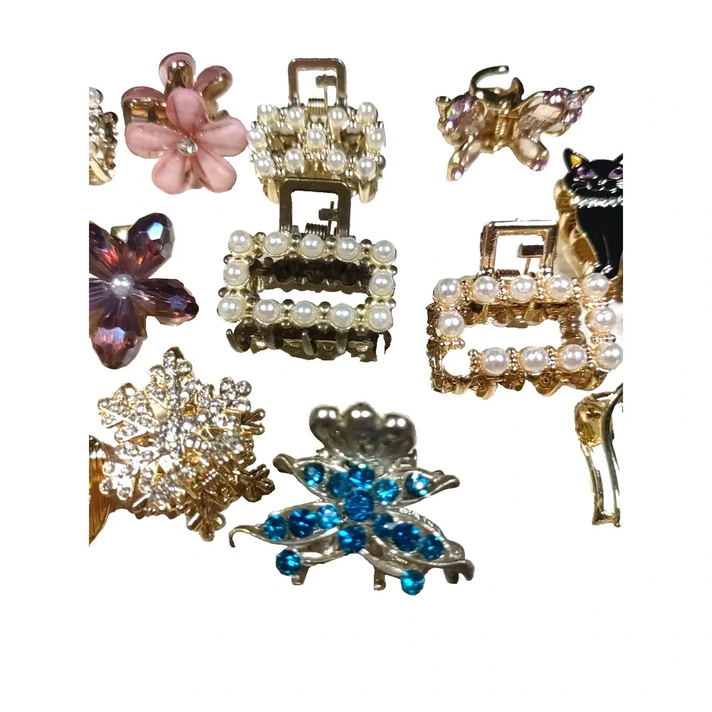 Twenty Small Hair Clip Barrettes Silver Gold Tone Varity